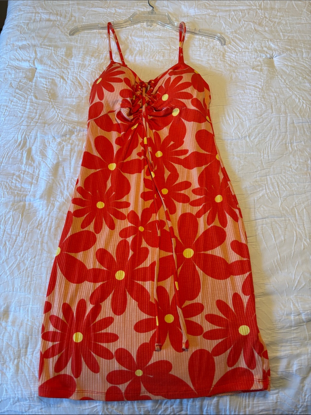 Red Floral Pull Over Tie-Front Mini Dress